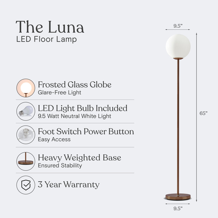 Luna 65" Bronze Modern LED Floor Lamp with Frosted Glass Globe