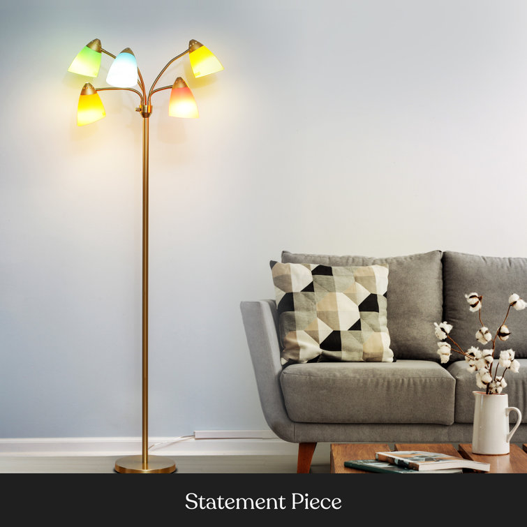 Medusa Antique Brass 74" Adjustable Multi-Head LED Floor Lamp for Kids