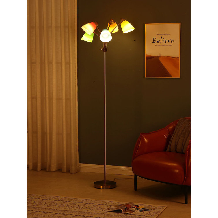 Medusa Antique Brass 74" Adjustable Multi-Head LED Floor Lamp for Kids