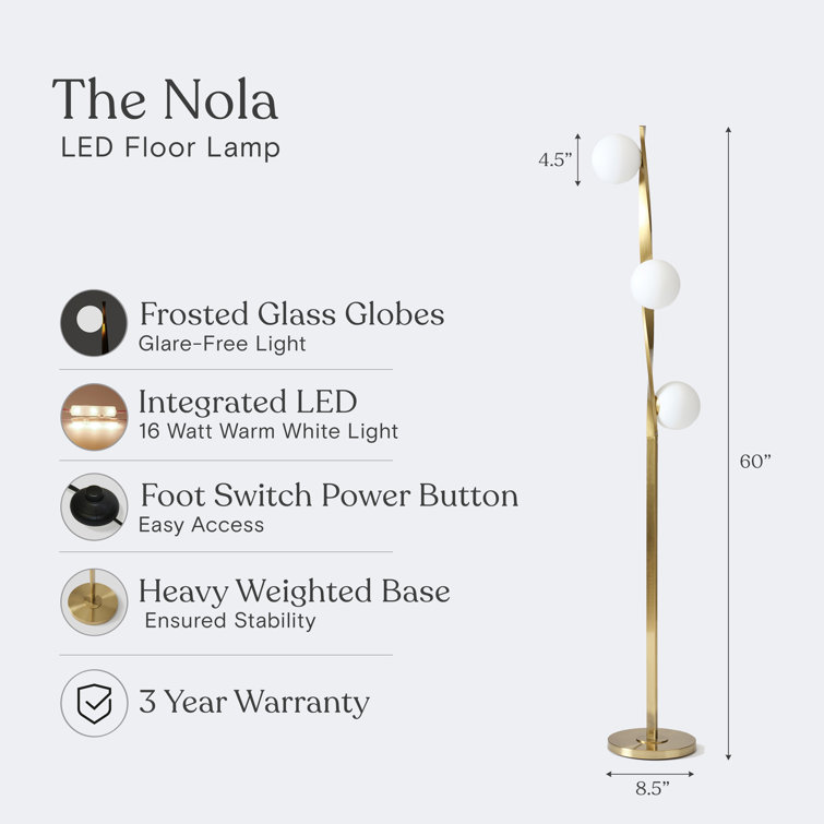 Sophia White Helical 60" LED Floor Lamp with Frosted Globes for Nurseries