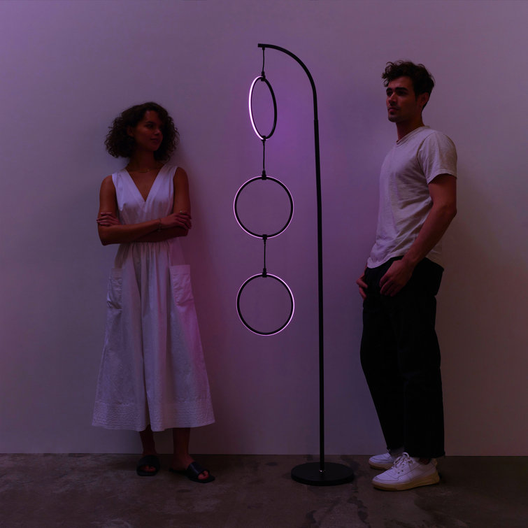 Nova 74" Black Arc LED Floor Lamp with RGB Color Changing Rings