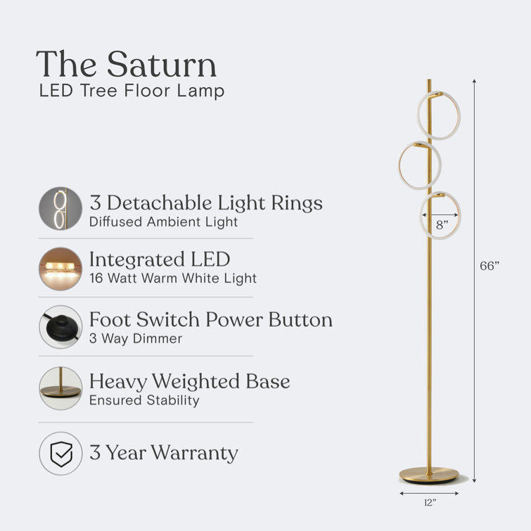 Saturn Antique Brass 66" Kids' 3-Way Dimming LED Floor Lamp
