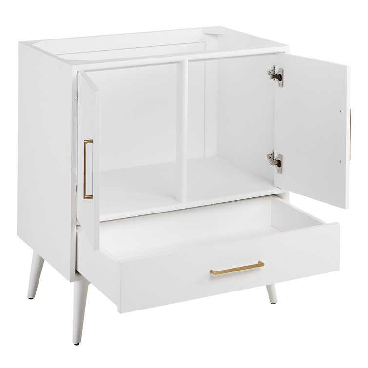 White Mahogany Single Bathroom Vanity with Carrara Marble Top