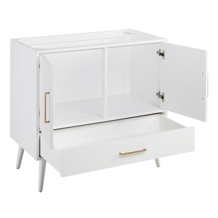36" Natural Teak Single Bathroom Vanity with White Quartz Top
