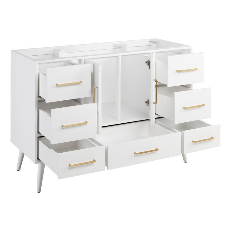 48" White Vanity with Carrara Marble Top and Brass Hardware