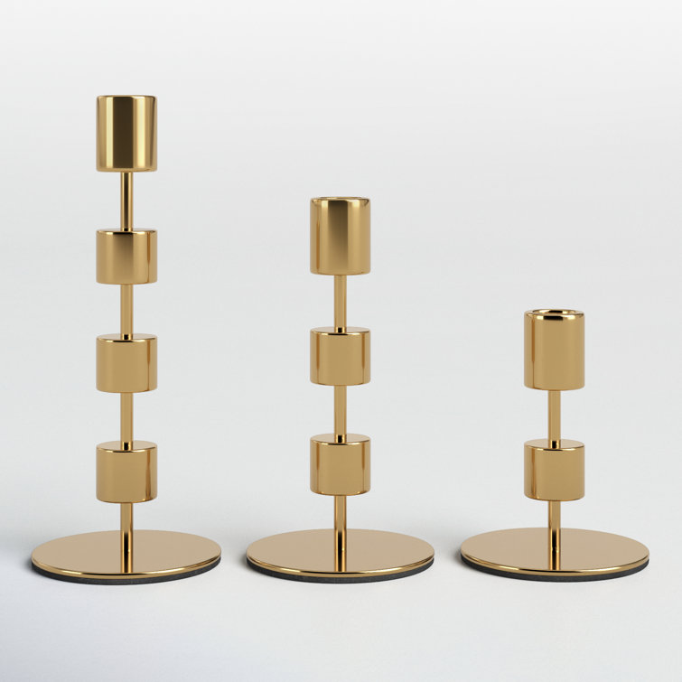 Gold Aluminum 3 Piece Tabletop Candlestick Set