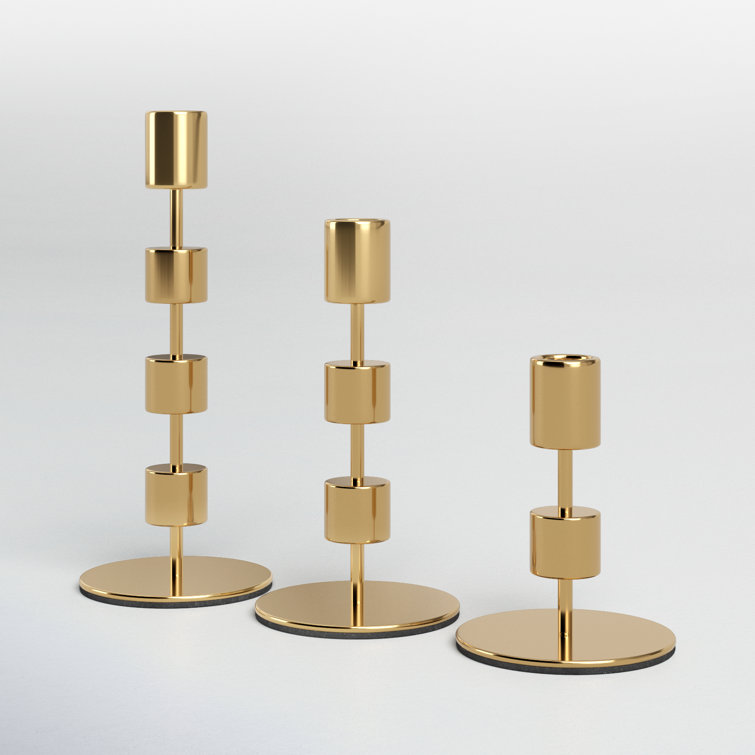 Gold Aluminum 3 Piece Tabletop Candlestick Set