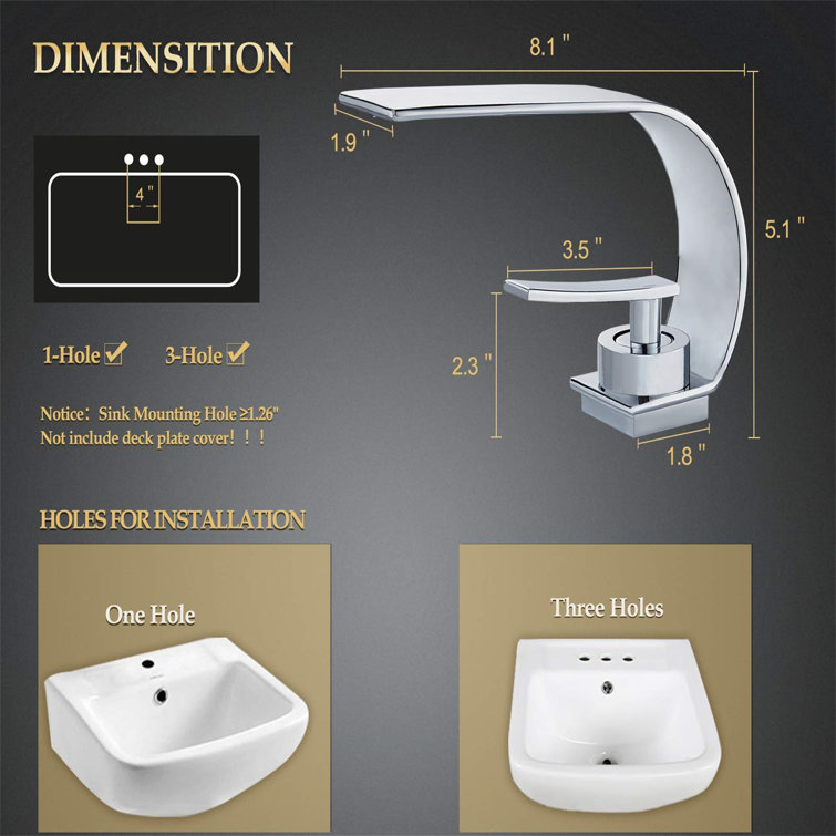 Chrome Single-Hole Modern Bathroom Faucet with Brass Construction