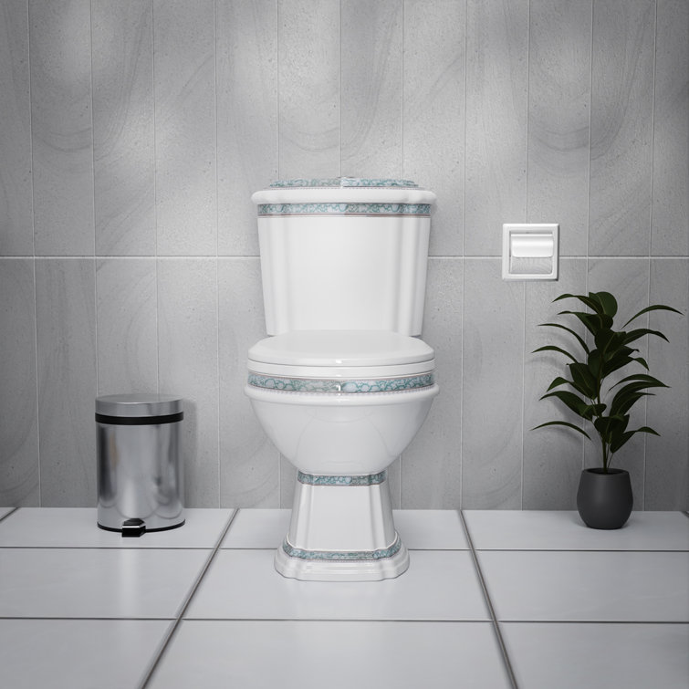 Elongated White and Green Dual Flush Two-Piece Toilet