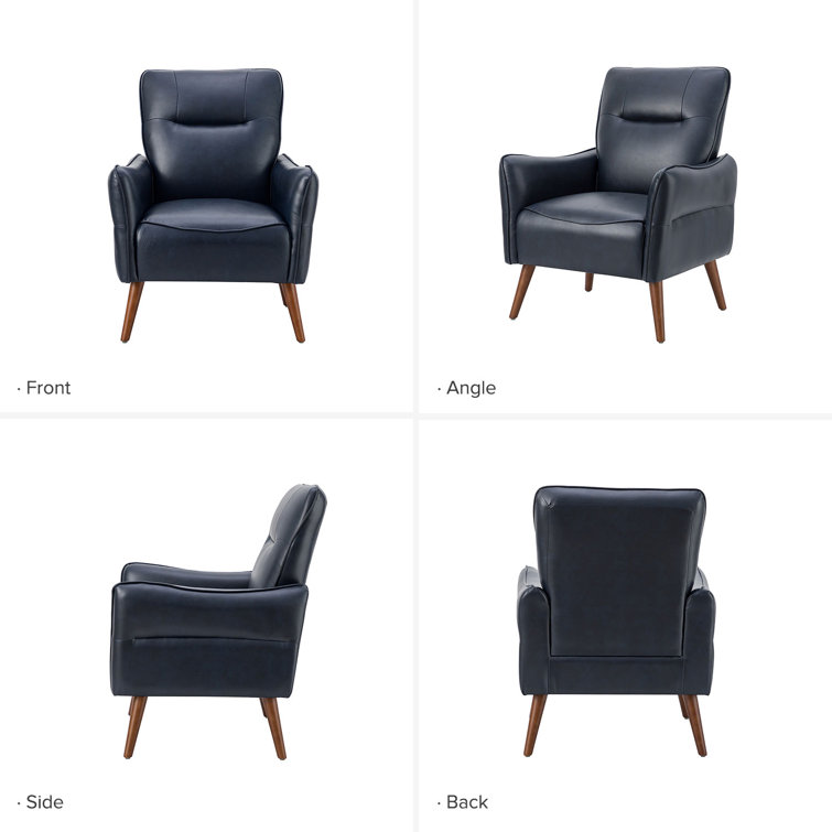 Navy Faux Leather Armchair Set with Solid Wood Legs