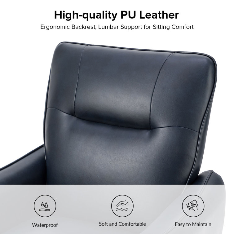 Navy Faux Leather Armchair Set with Solid Wood Legs
