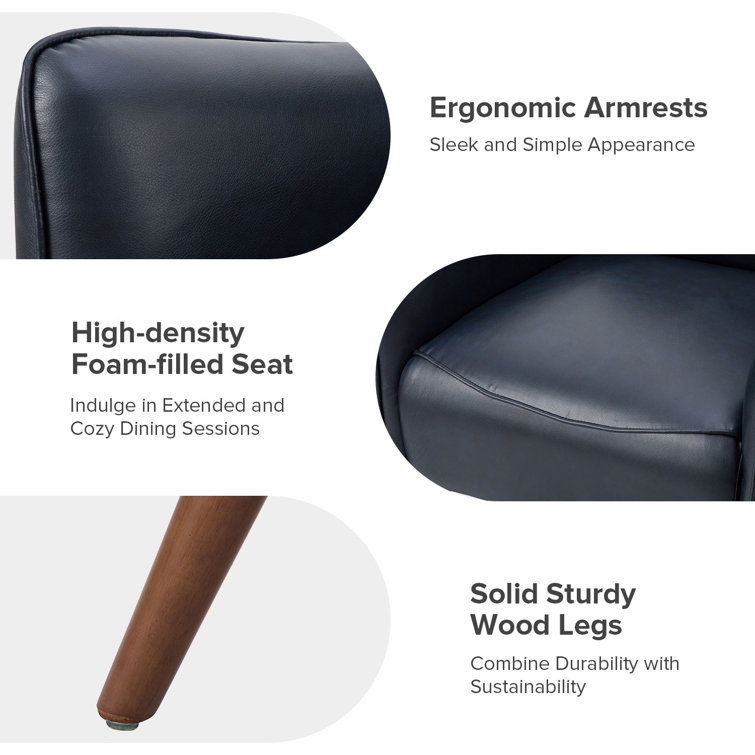Navy Faux Leather Armchair Set with Solid Wood Legs