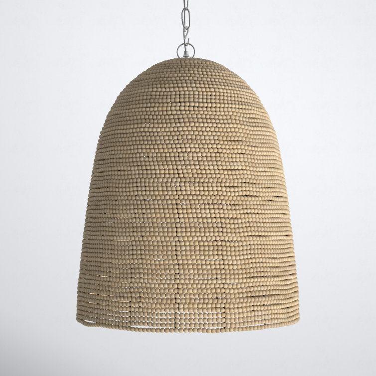 Elysian Off-White Bowl Pendant with Mango Wood Beads and E26 Bulb