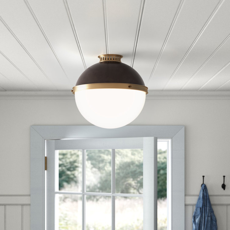 Aged Bronze Opal Glass Globe Semi-Flush Mount Light - Indoor/Outdoor