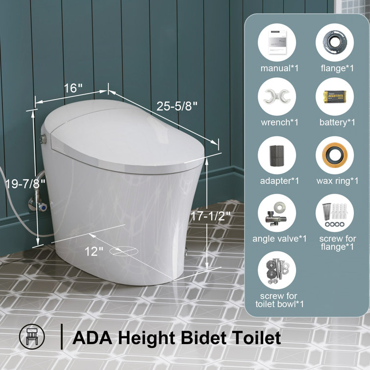 Elongated White Ceramic Smart Bidet Toilet with Dual Flush