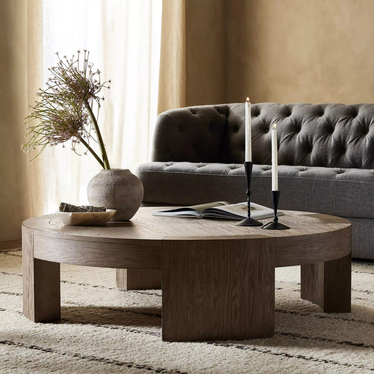 Round Warm Natural Oak Coffee Table with Storage