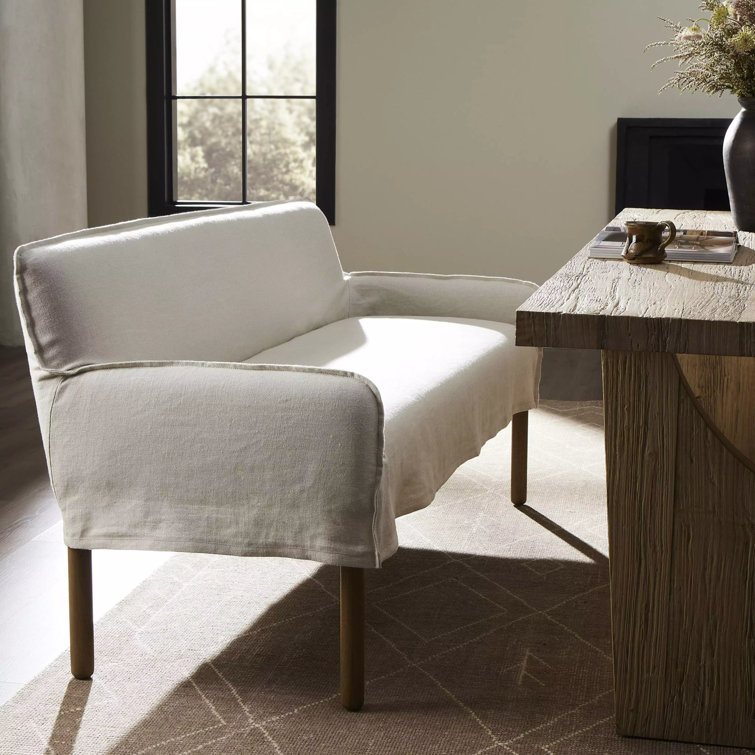 Belgian Linen Slipcovered Loveseat with Solid Oak Legs