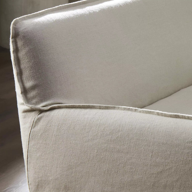 Belgian Linen Slipcovered Loveseat with Solid Oak Legs