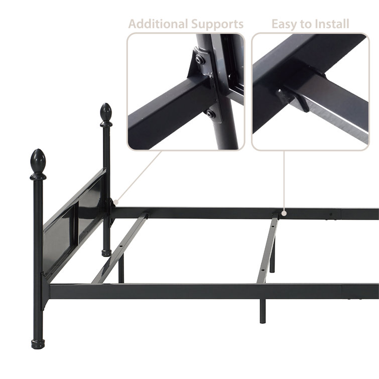 King Gunmetal Metal Four-Poster Bed with Cushioned Headboard