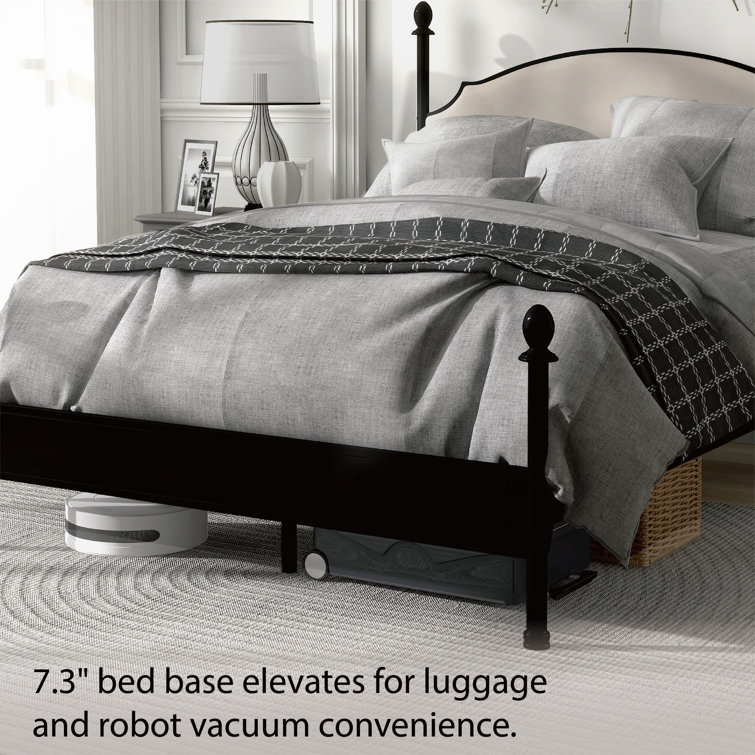 King Gunmetal Metal Four-Poster Bed with Cushioned Headboard