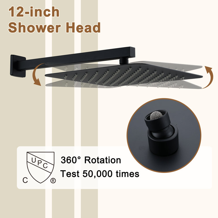 Matte Black 12-Inch Wall Mounted Shower System with Body Jets