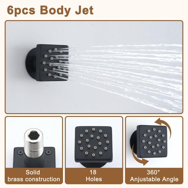 Matte Black Large Square Ceiling Mounted Dual Shower System