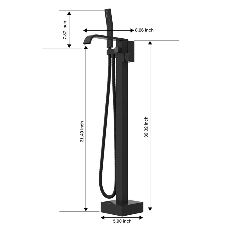 Matte Black Brass Freestanding Bathtub Faucet with Hand Shower