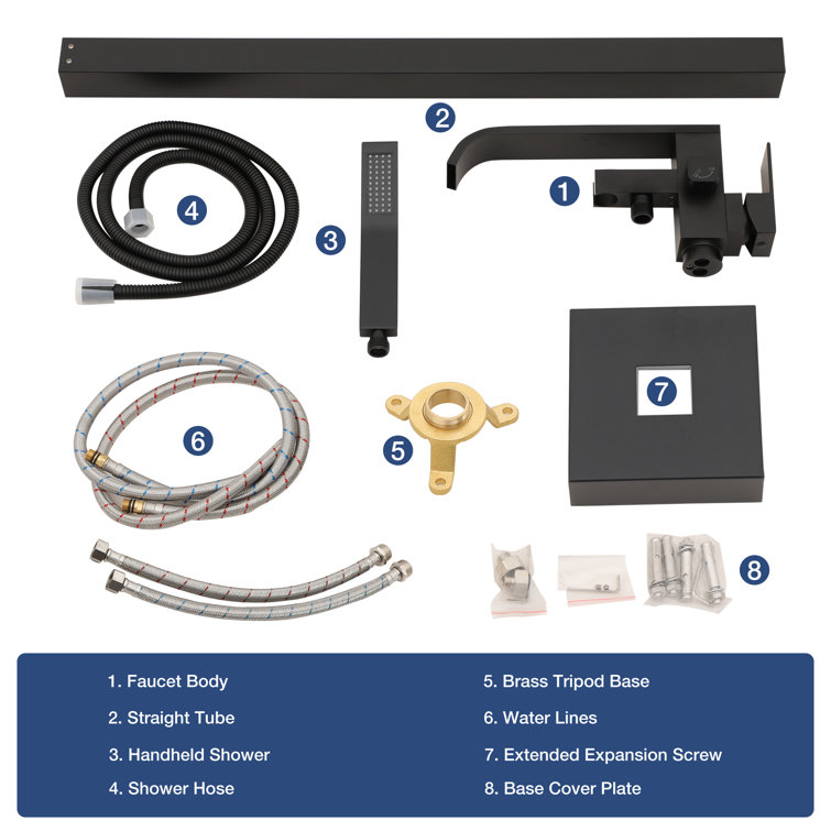 Matte Black Brass Freestanding Bathtub Faucet with Hand Shower