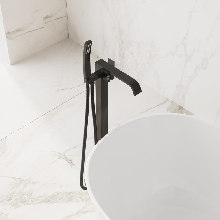 Matte Black Brass Freestanding Bathtub Faucet with Hand Shower