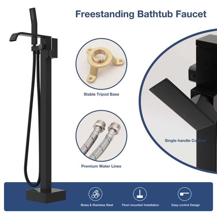 Matte Black Brass Freestanding Bathtub Faucet with Hand Shower