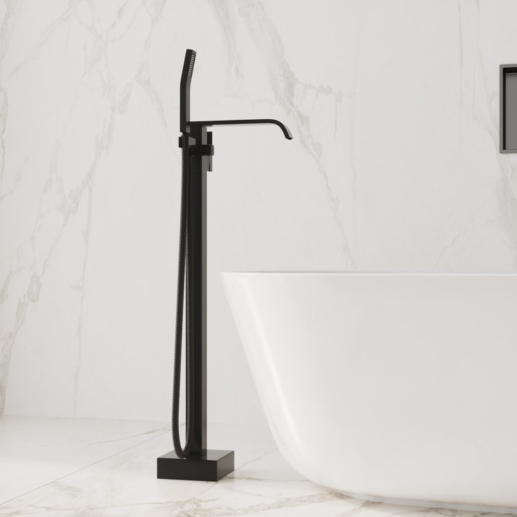 Matte Black Brass Freestanding Bathtub Faucet with Hand Shower