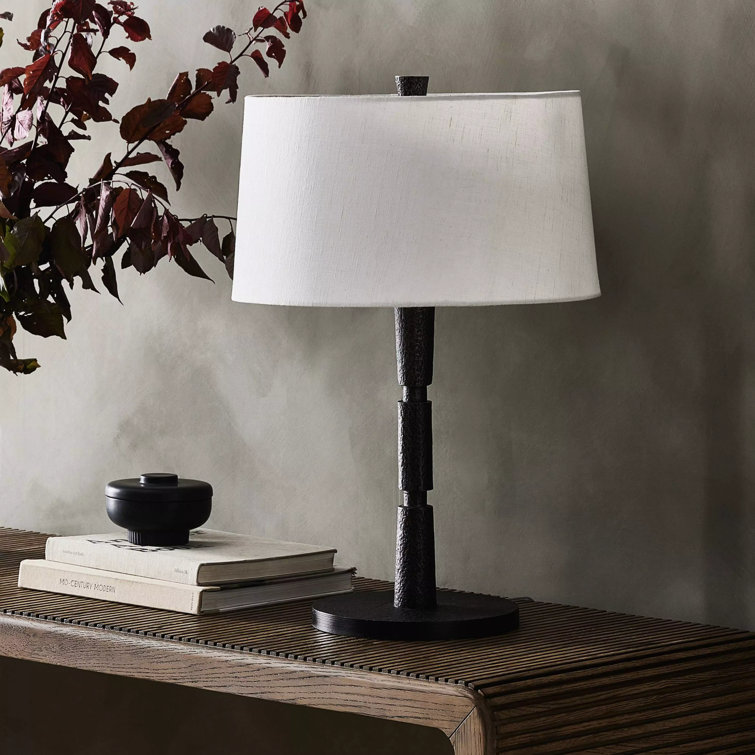 Black Textured Metal Table Lamp with White Shade