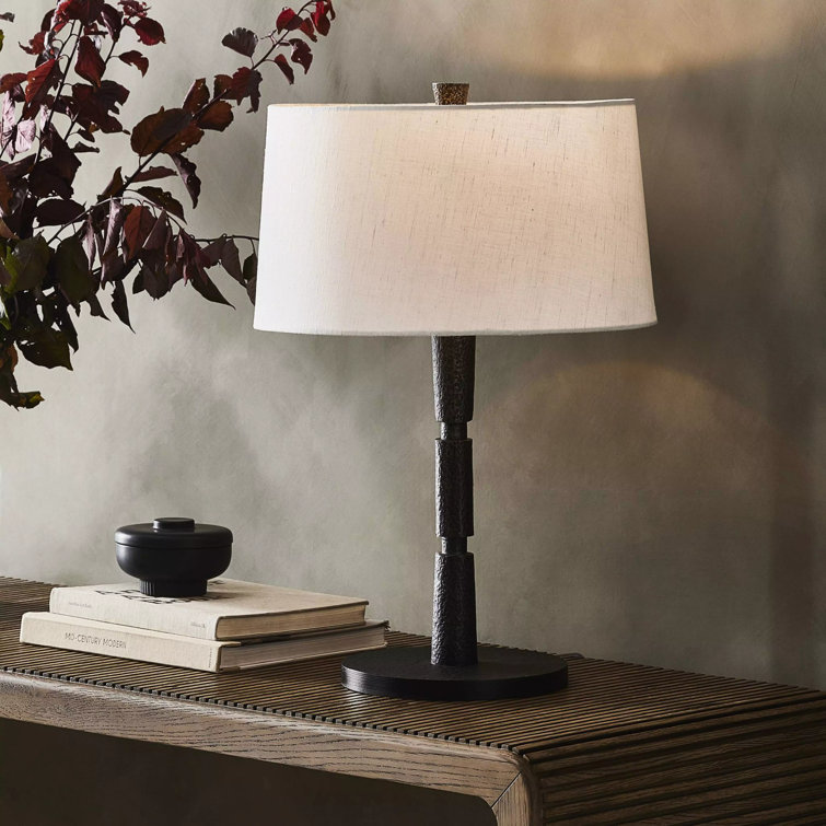 Black Textured Metal Table Lamp with White Shade