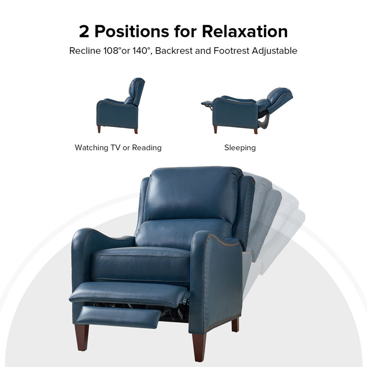 Turquoise Genuine Leather Club Recliner with Wood Legs