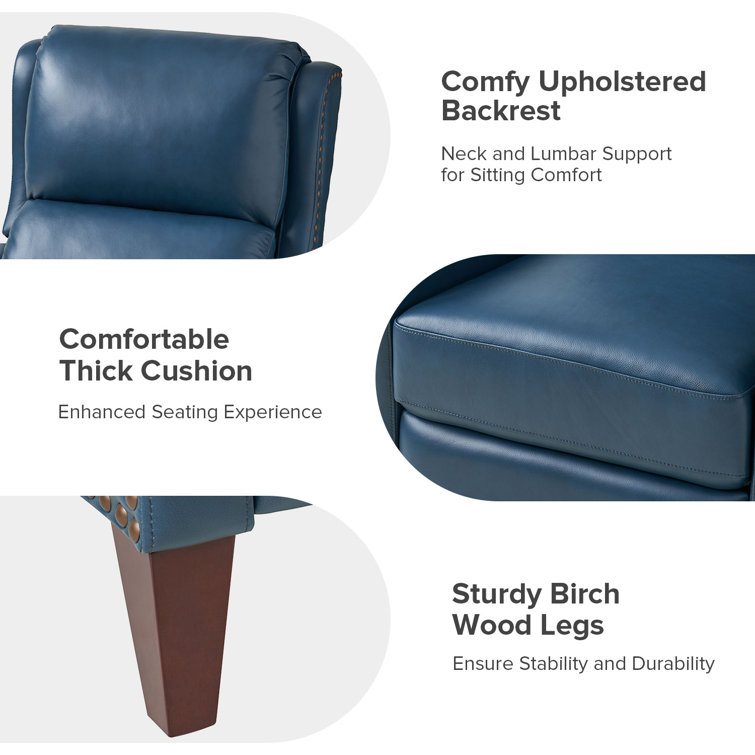 Turquoise Genuine Leather Club Recliner with Wood Legs