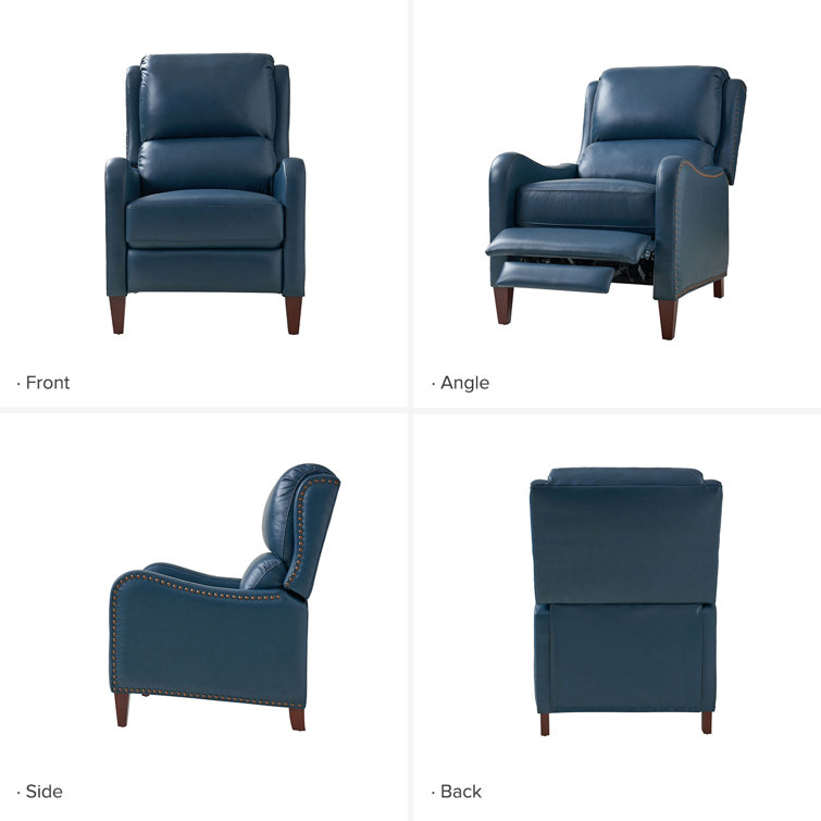 Turquoise Genuine Leather Club Recliner with Wood Legs