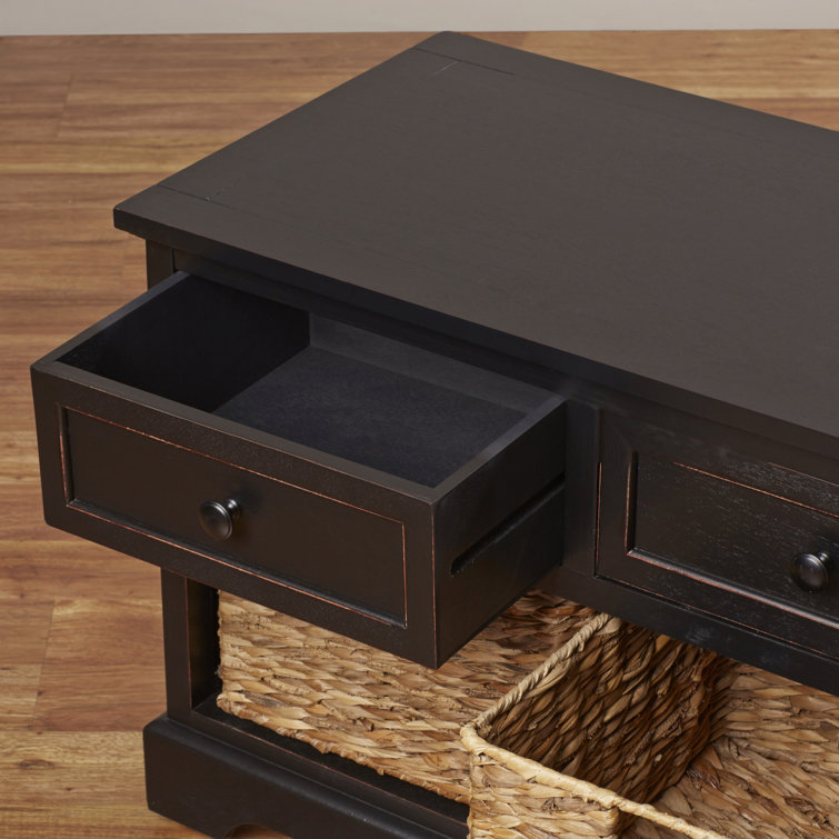 Transitional Gray Pine Wood Storage Bench with Wicker Baskets