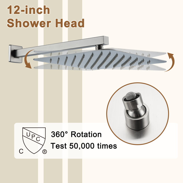 Brushed Nickel Wall Mounted Rain Shower System with 6 Body Jets