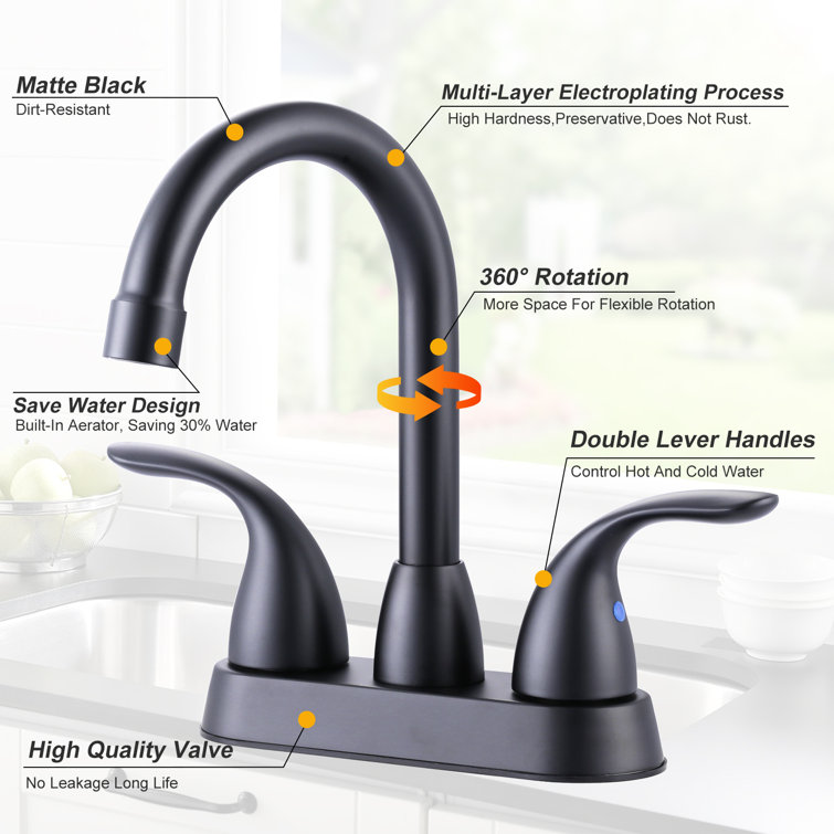 Matte Black Stainless Steel Double Handle Centerset Faucet