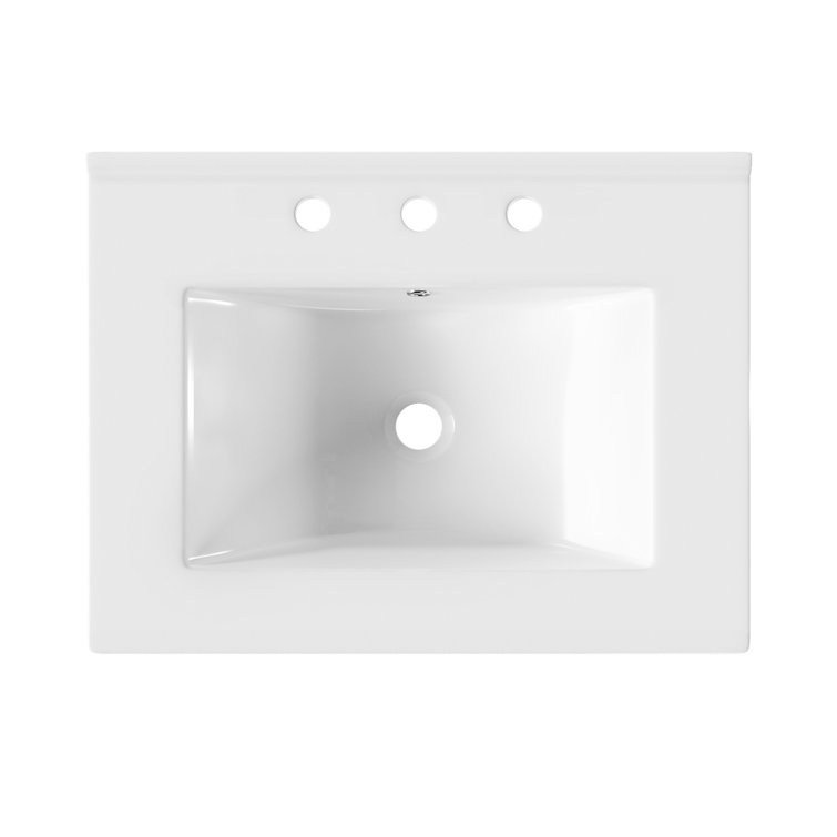 24'' White Ceramic Rectangular Single Vanity Top Sink
