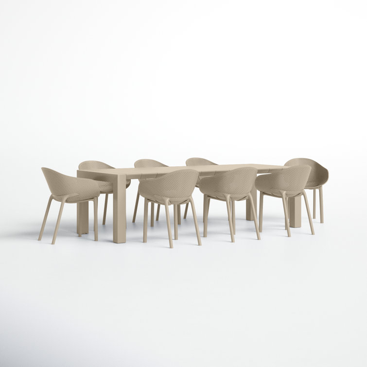 Black Polypropylene 8-Person Outdoor Dining Set with Extendable Table
