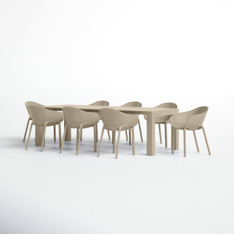 Black Polypropylene 8-Person Outdoor Dining Set with Extendable Table