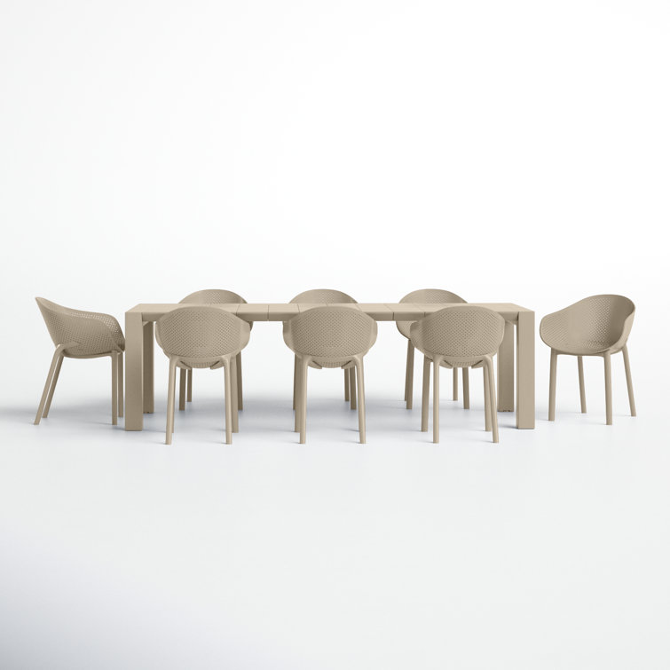 Black Polypropylene 8-Person Outdoor Dining Set with Extendable Table