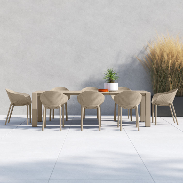 Black Polypropylene 8-Person Outdoor Dining Set with Extendable Table