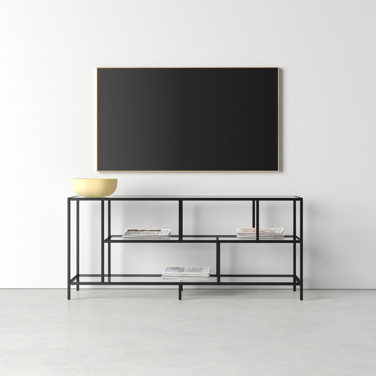 Wylan Streamlined 55'' Black Metal TV Stand with Glass Shelves