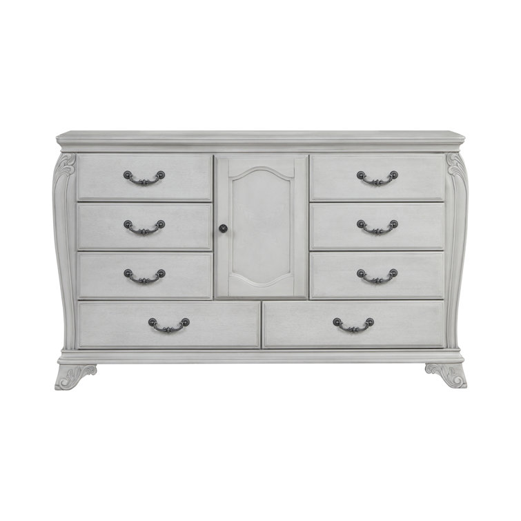 Gray French Country Dresser with Mirror and Felt Lined Drawer