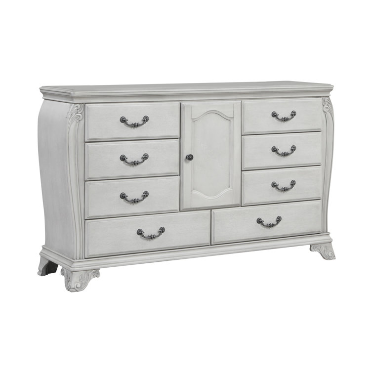 Gray French Country Dresser with Mirror and Felt Lined Drawer