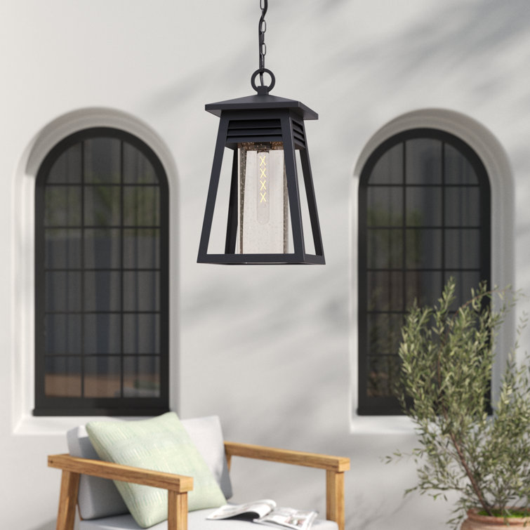 Becca Matte Black 10" Outdoor Pendant with Clear Seeded Glass