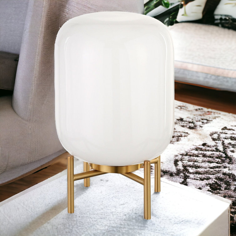 Edison 15.38" Brass Industrial Table Lamp with White Glass Globe