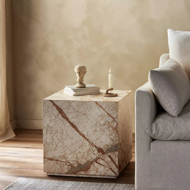 Desert Taupe Marble Rectangular Plinth End Table